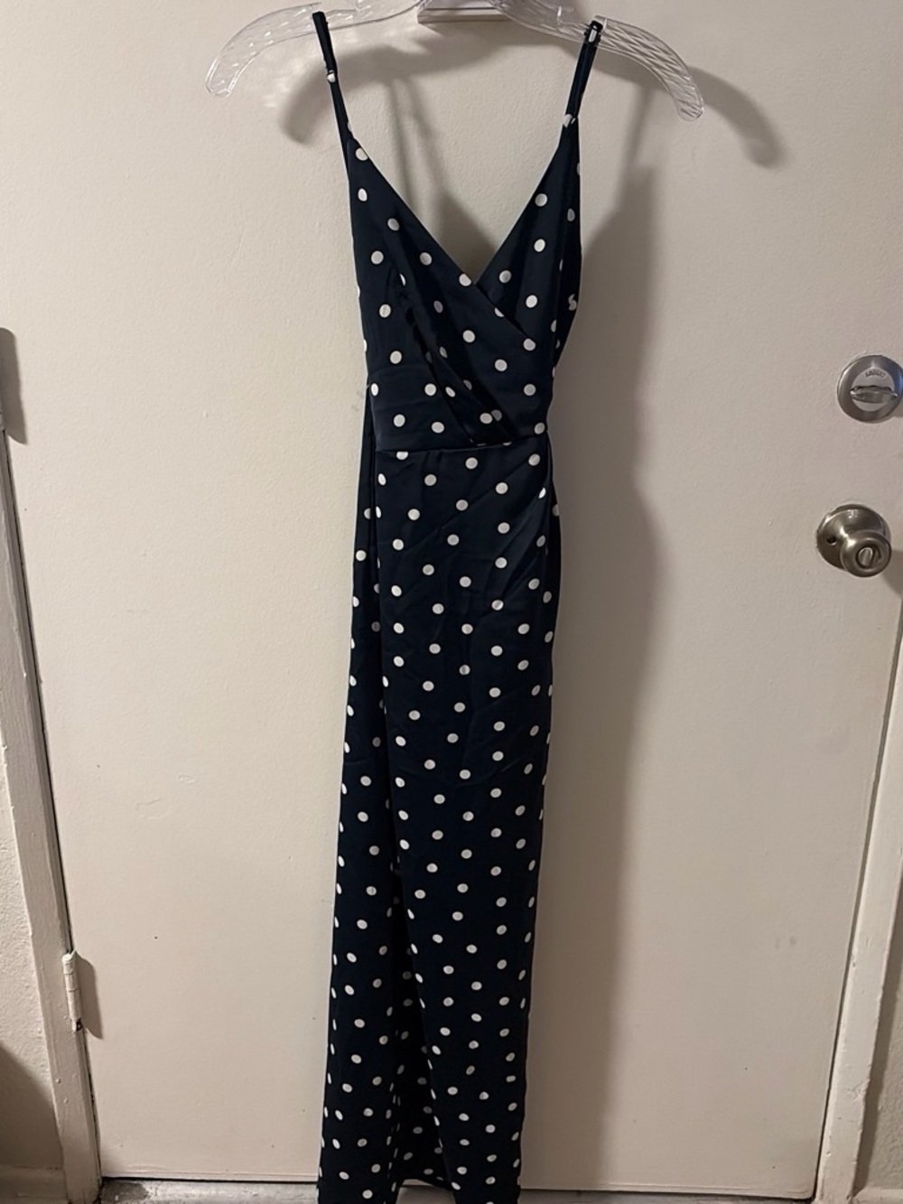 Bardot Nordstrom Polka Dot Navy Satin Maxi Dress